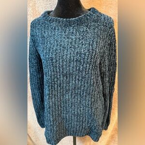 Talbots chunky knit blue/green cozy crew neck pullover sweater size small NWT